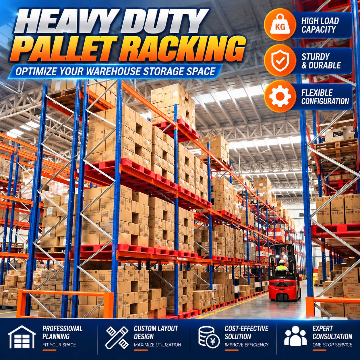 Heavy Duty Selective Steel Pallet Racks with Powder-Coated Finish for Industrial Warehouse