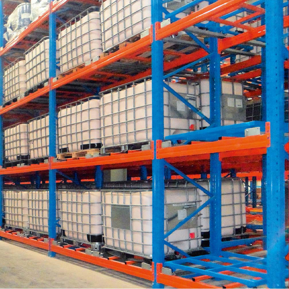 High Density 5 Layer Steel Push Back Racking Heavy Duty Pallet Storage Racks with Roller Track Design