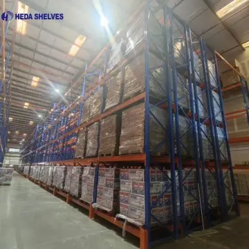 Double deep pallet racking system configuration
