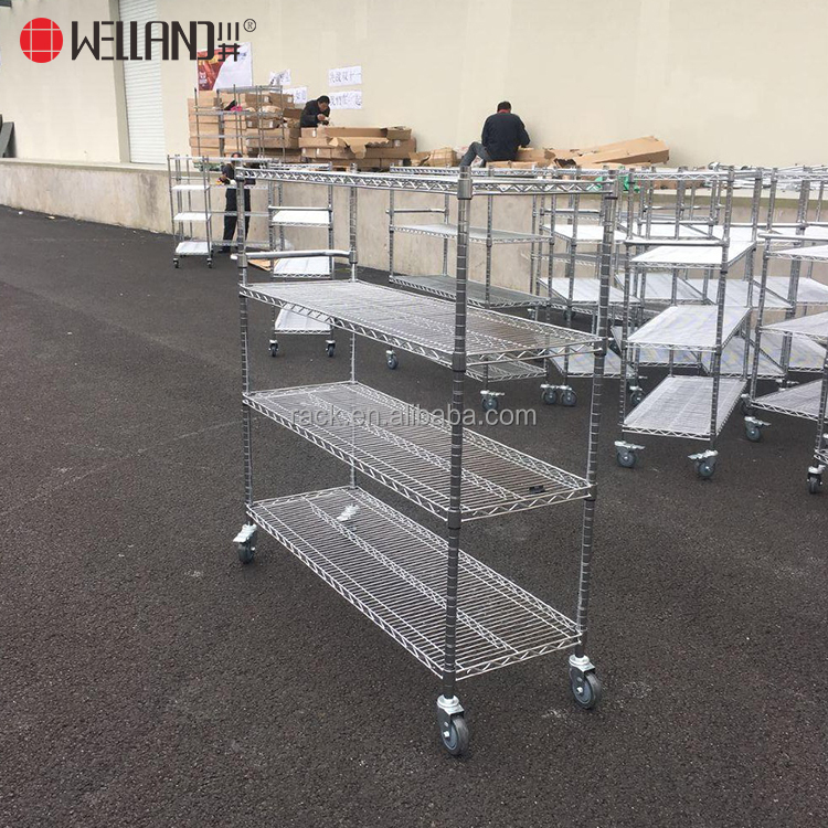 NSF 4 Tiers 800lbs 21" D X 60" W X 72" H Industrial Commercial Chrome Steel Tubular Wire Shelving on Wheels