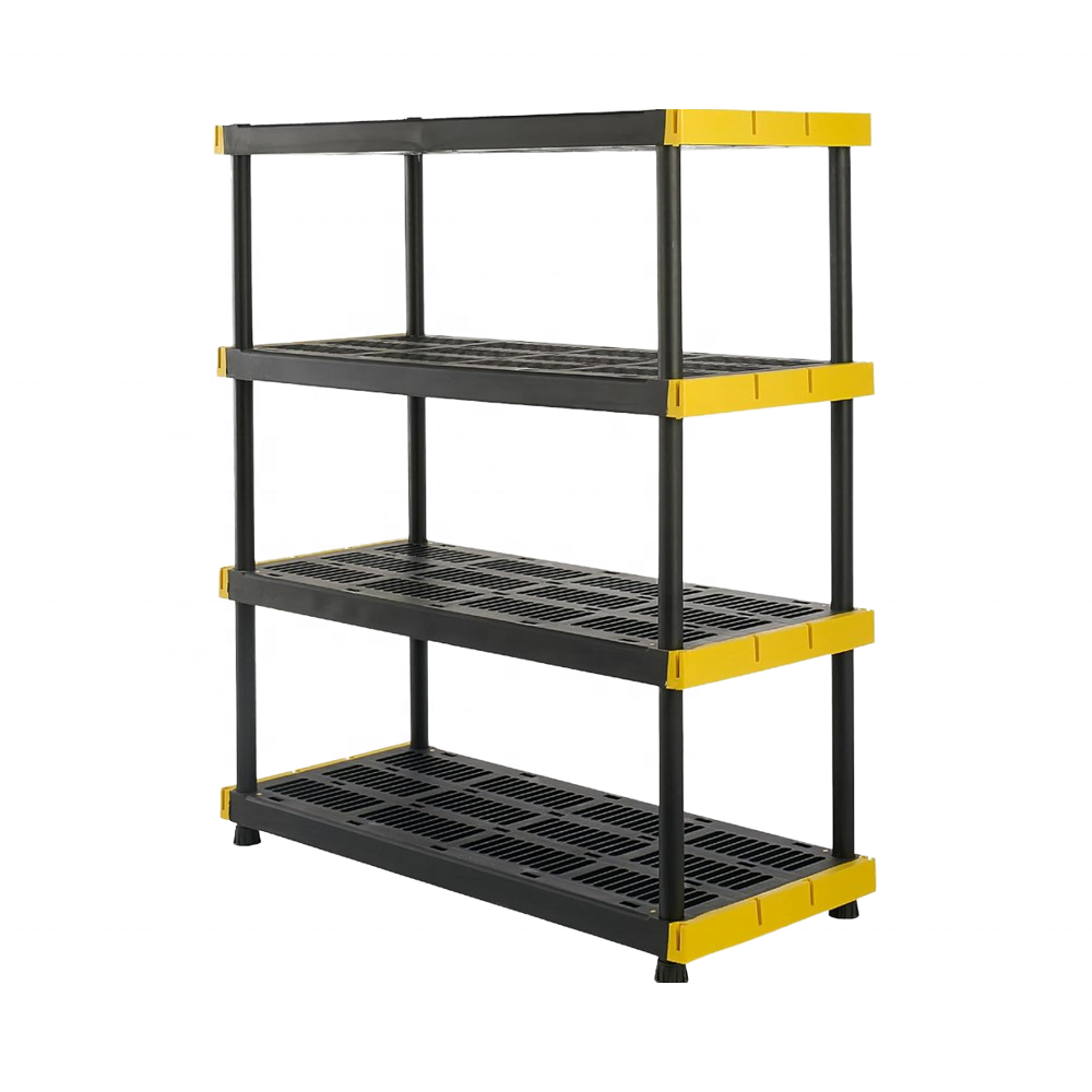 Durable HD 4-Tiered Ventilated Foldable Plastic Display Storage Rack Medium Duty Portable Shelving Unit for Garage