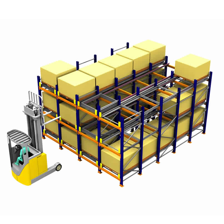 Customized Pallet Rack High Density Storage Steel Push-back Racking Industrial Metal Racks with 2~5 Movable Carts