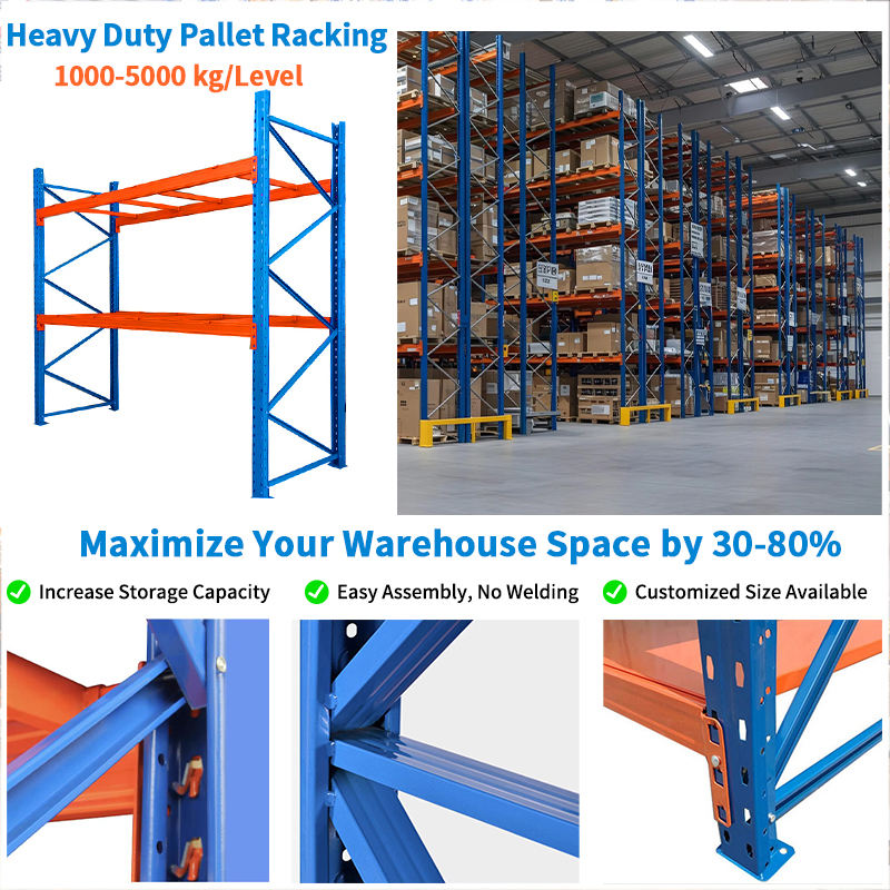 Industrial Adjustable Beam Shelving Heavy Duty Steel Selective Pallet Rack Display Rack Epoxy Coating for 2000/3000/4000Kg