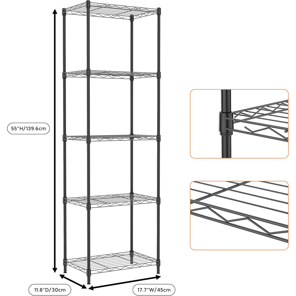 MZG Simple Assembly Boltless Gloss Chrome Finish Slim Multi Layer Wire Shelving Rack Tall 5 Tier Metal Utility Shelves
