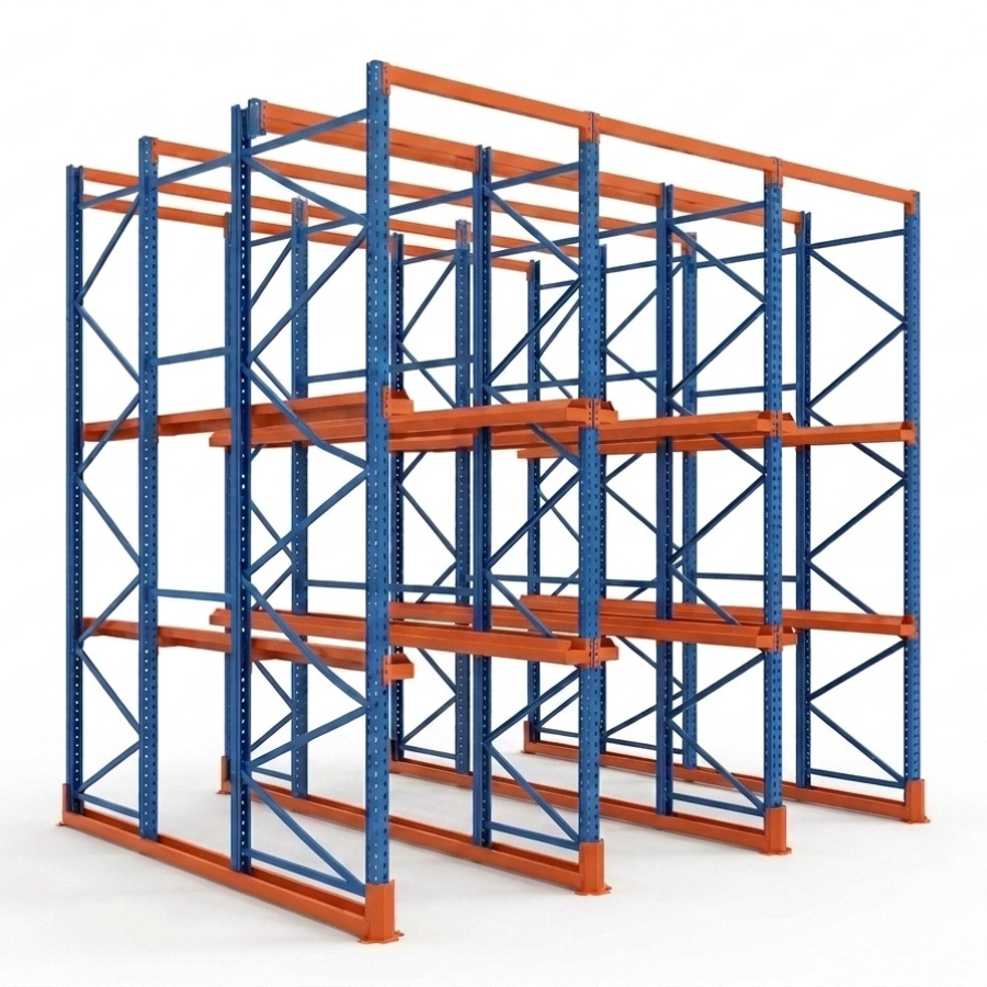Heavy Duty Drive In Rack Q235 Steel High Density Assembled Blue/Orange OEM Main Rack Bolted Guide Rails