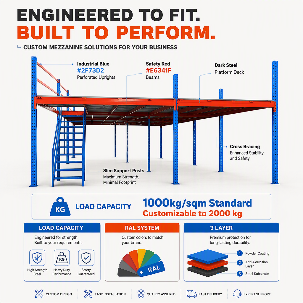 HUAWU 1000kg/sqm Industrial Mezzanine Floor Rack System Multi-layer Steel Warehouse Storage Platform Q235 Steel Structure