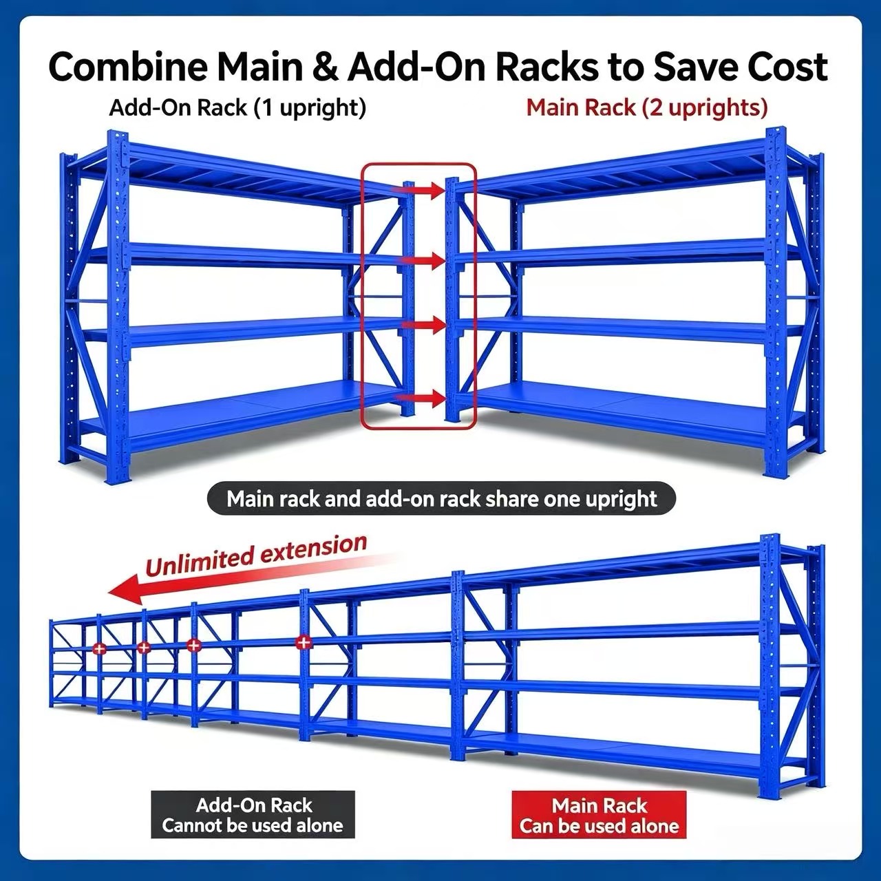 4Layer Customized Size Heavy Duty Stacking Shelf High Bearing Iron Storage Racks for Factory Cargo Storage