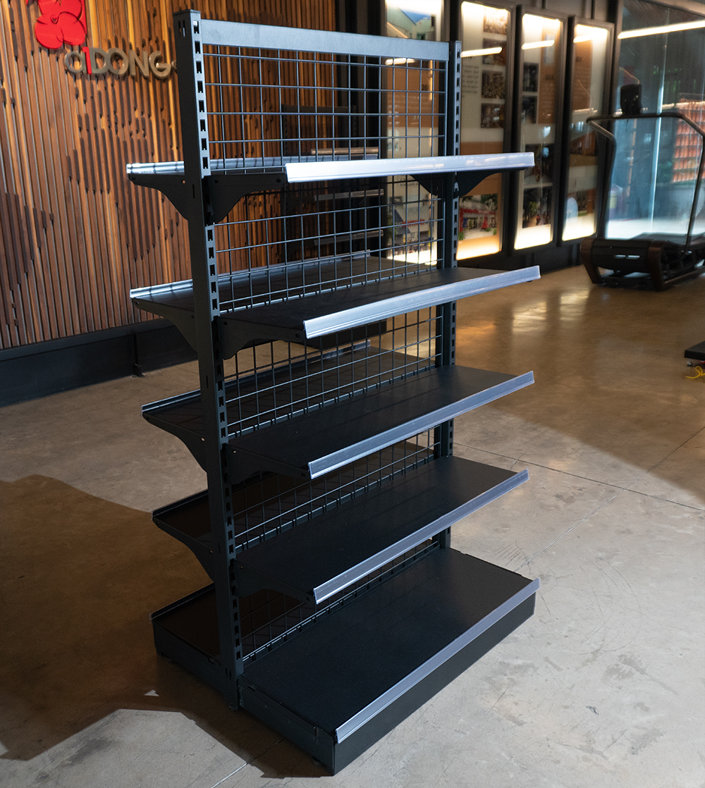 High Quality Custom Double-Sided Vertical Light Duty Metal Supermarket Shelf Gondola Shelving OEM Service Available Vietnam