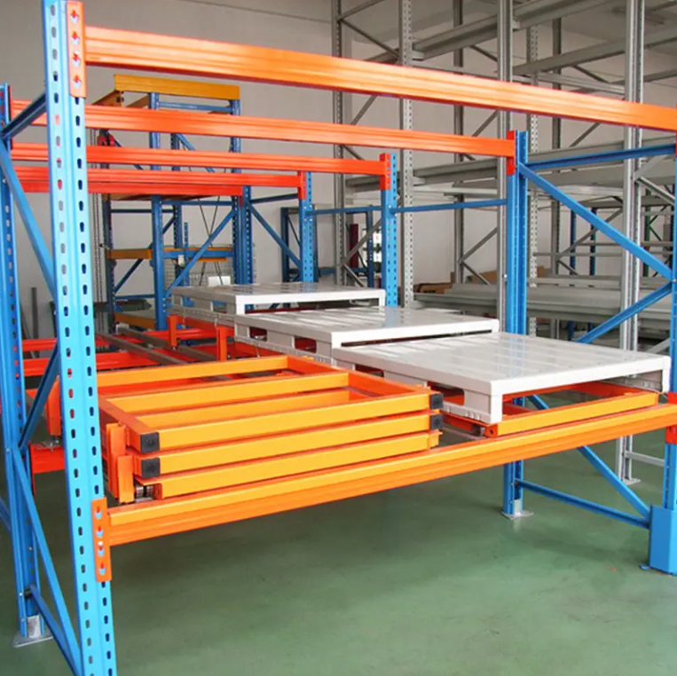 Q235 Steel Push Back Pallet Racking with Roller Track Heavy Load Pallet Rack System