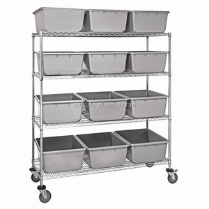 Multi-Use Storage Shelf 4 Layer Industrial Stainless Steel Wire Rack with Wheels for Restaurant Hotel Kitchen