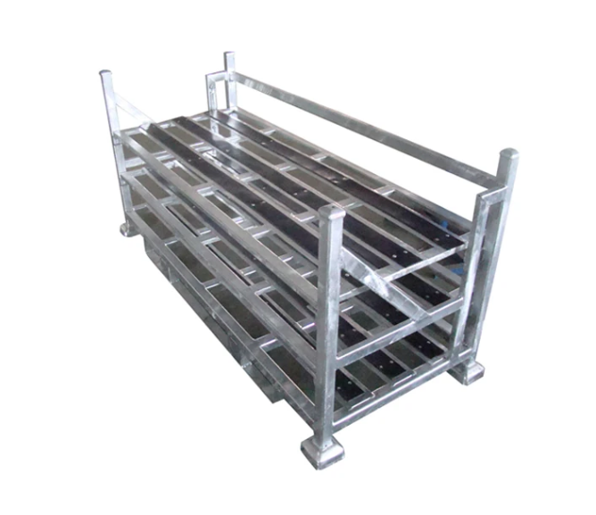 Heavy Duty Stackable Steel Auto Parts Storage Rack, Flip-Top Galvanized Metal Bin for Car Parts Warehouse Logistics