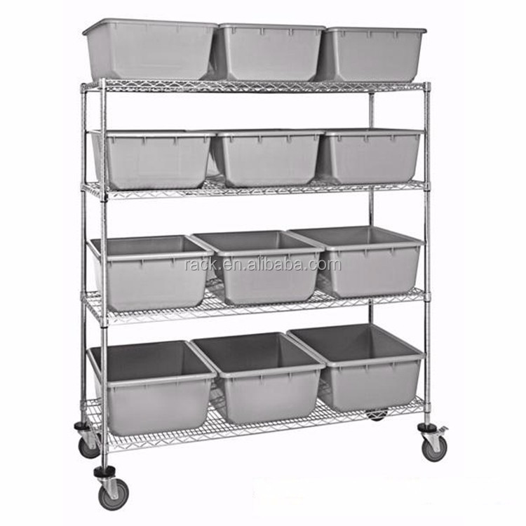 Multi-Use Storage Shelf 4 Layer Industrial Stainless Steel Wire Rack with Wheels for Restaurant Hotel Kitchen