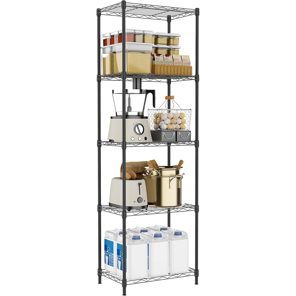 MZG Simple Assembly Boltless Gloss Chrome Finish Slim Multi Layer Wire Shelving Rack Tall 5 Tier Metal Utility Shelves