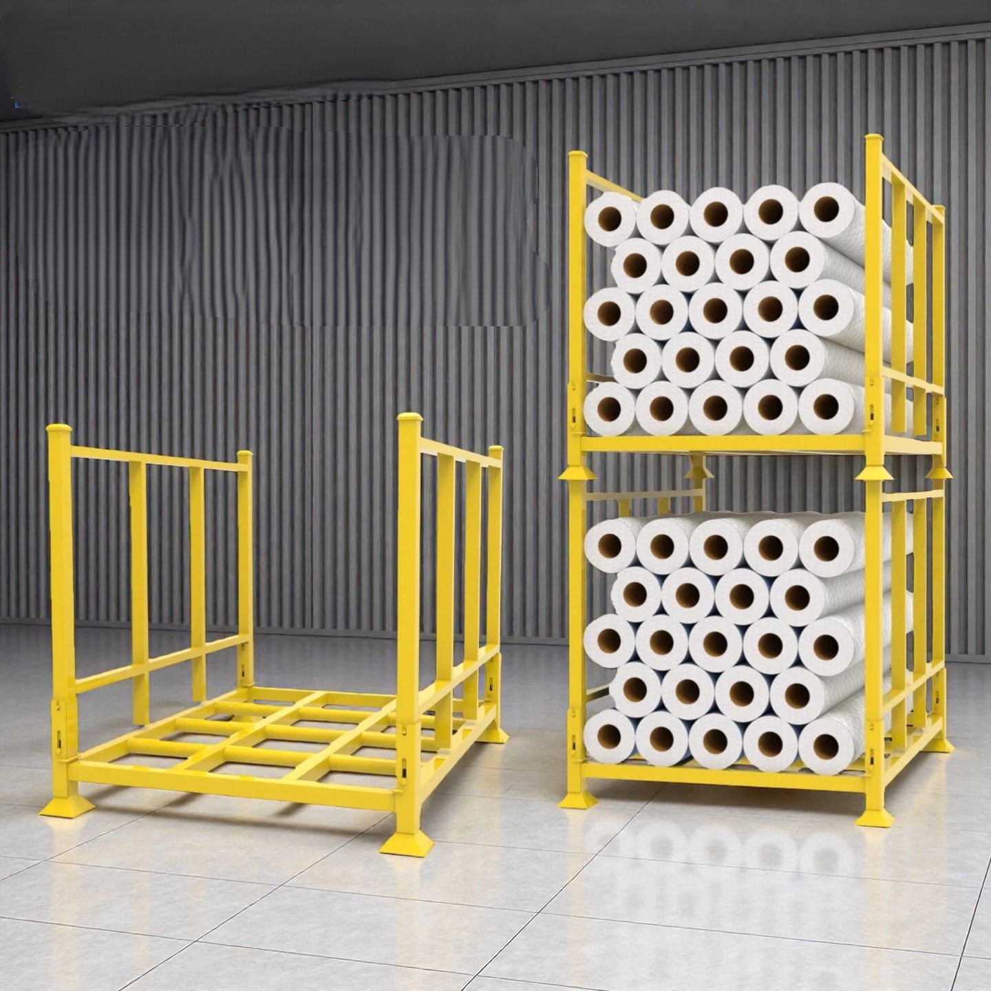 Removable Folding Stacking Rack Workshop Warehouse Cloth Rack Coiled Material Cloth Roll Stacking Rack Metal Folding Pallet