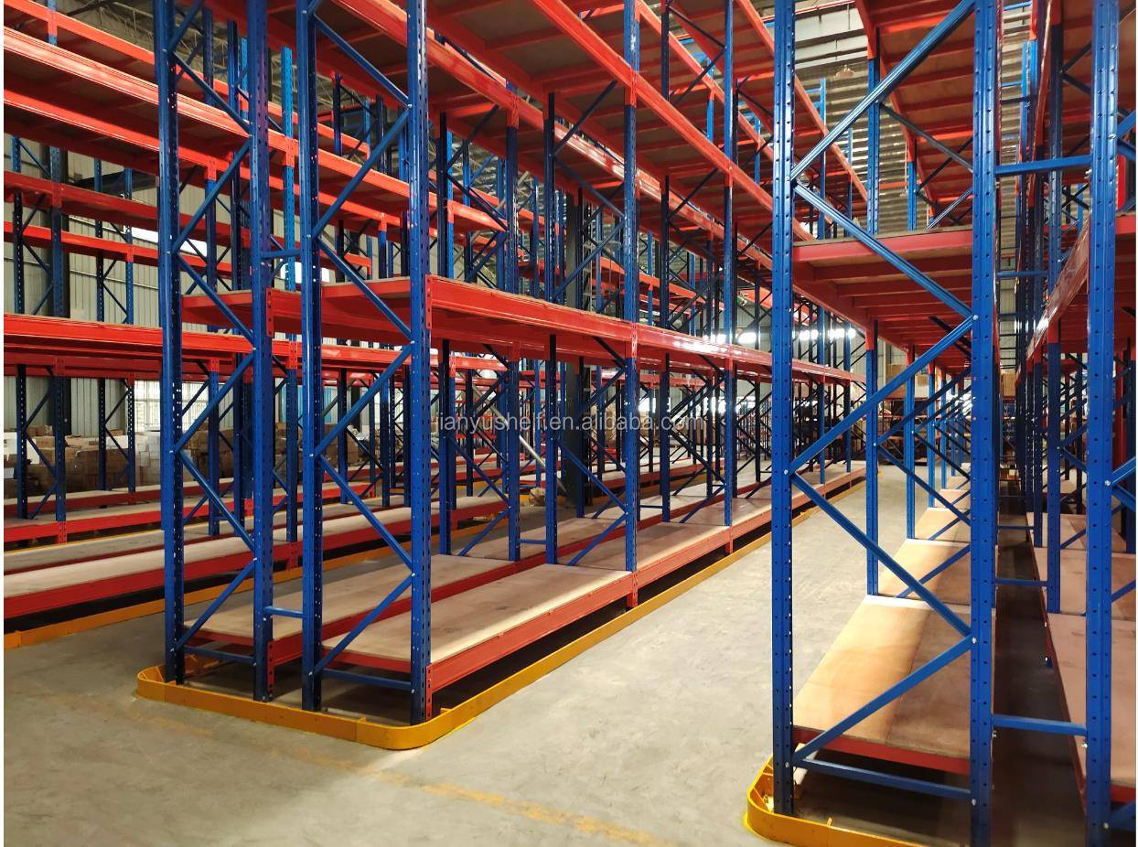 industrial pallet rack with wooden panel
