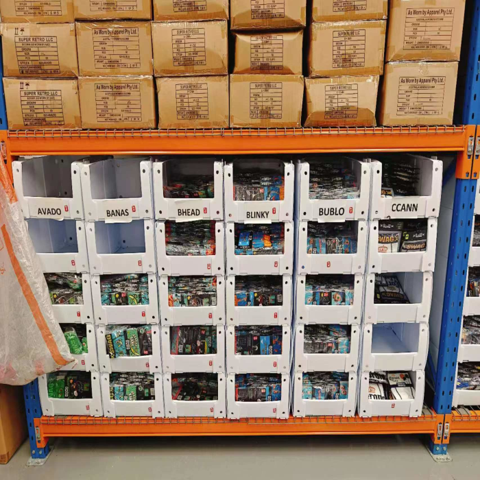 Storage in Warehouse or Supermarket Stackable Warehouse Storage Bin Corflute Plastic Clothing Parts Shelf Picking Bins