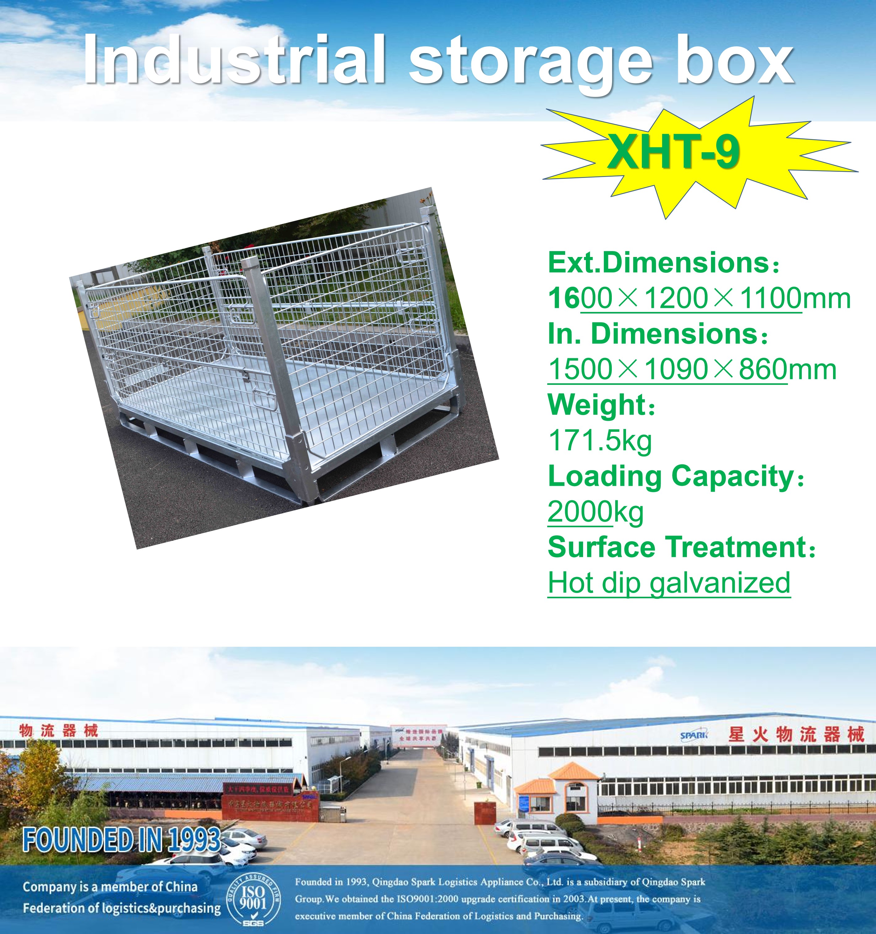 Large Capacity Stackable Steel Stillage Bins Foldable Metal Storage Cage Warehouse Pallet Rack Cargo Storage Equipment Hot-Dip