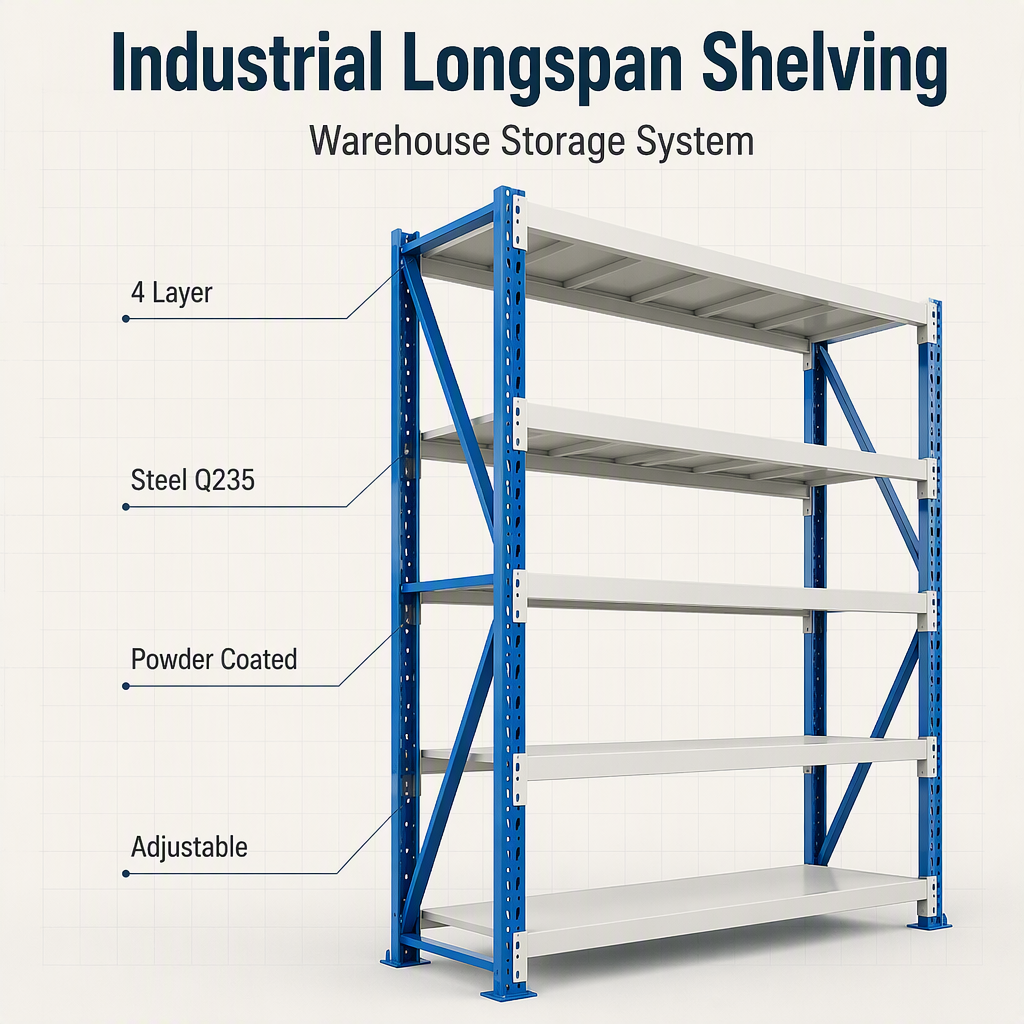 Industrial Longspan Shelving Unit Cold Rolled Steel Storage Rack Heavy Duty Warehouse Racking System for Logistics Center