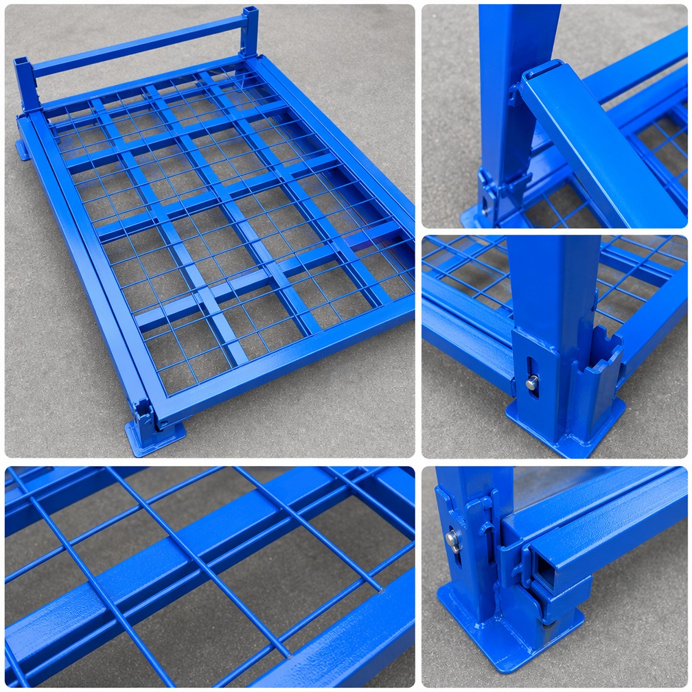 OEM Customization Foldable Movable Portable Metal Pallet Detachable Stacking Storage Rack 400kg Capacity