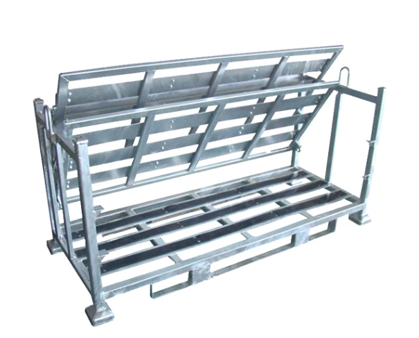 Heavy Duty Stackable Steel Auto Parts Storage Rack, Flip-Top Galvanized Metal Bin for Car Parts Warehouse Logistics