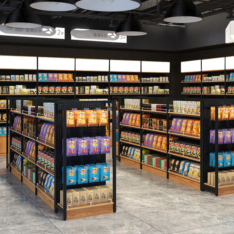 Wooden Gondola Display Shelving Adjustable Retail Store Racks Light Duty Electronics Shop Fixtures Easy Installation