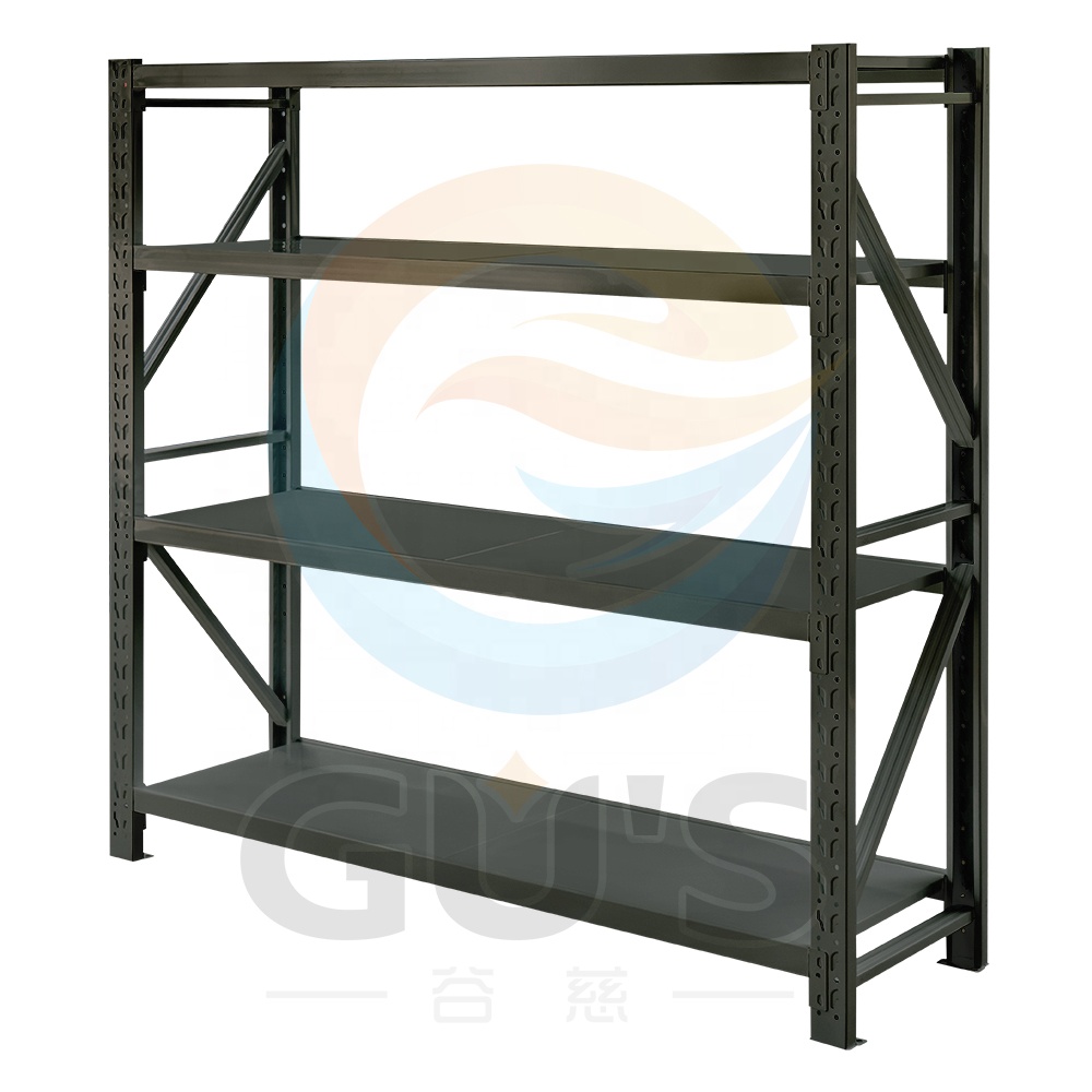 Low Price 200KG 4-Tier Black Detachable Steel Storage Light Duty Rack Shelf for Warehouse Living Room Balcony &amp; Kitchen Home Use