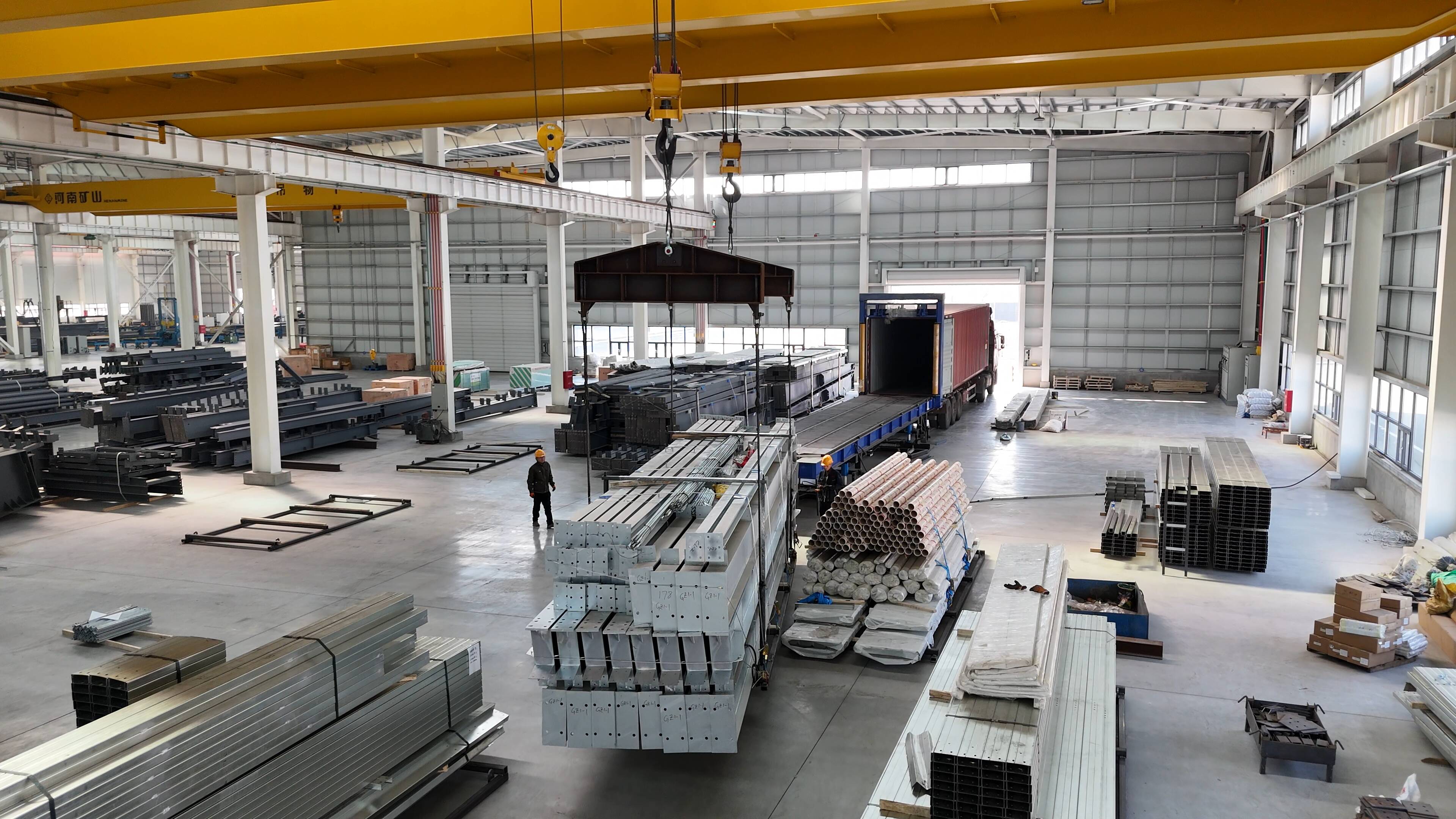 Carefully Bundled Steel Frame Components inside Container