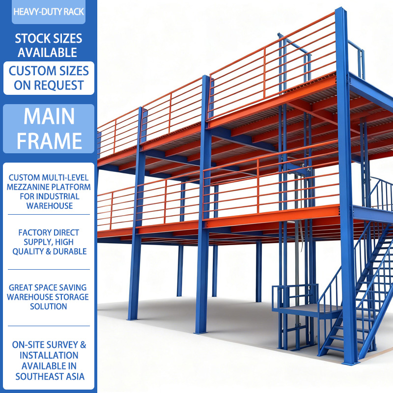 Custom Multi Level Industrial Mezzanine Racking System Warehouse Storage Attic Rack Boltless 500kg/sqm Load Steel Solid Steel