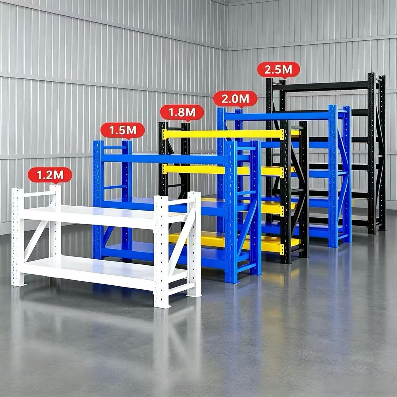 4Layer Customized Size Heavy Duty Stacking Shelf High Bearing Iron Storage Racks for Factory Cargo Storage