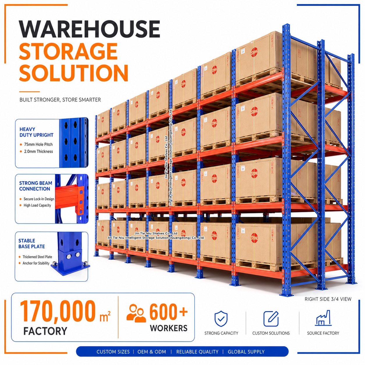 4-level Heavy Duty Rack Warehouse Storage Rack Heavy Duty Pallet Shelving Factory Supply