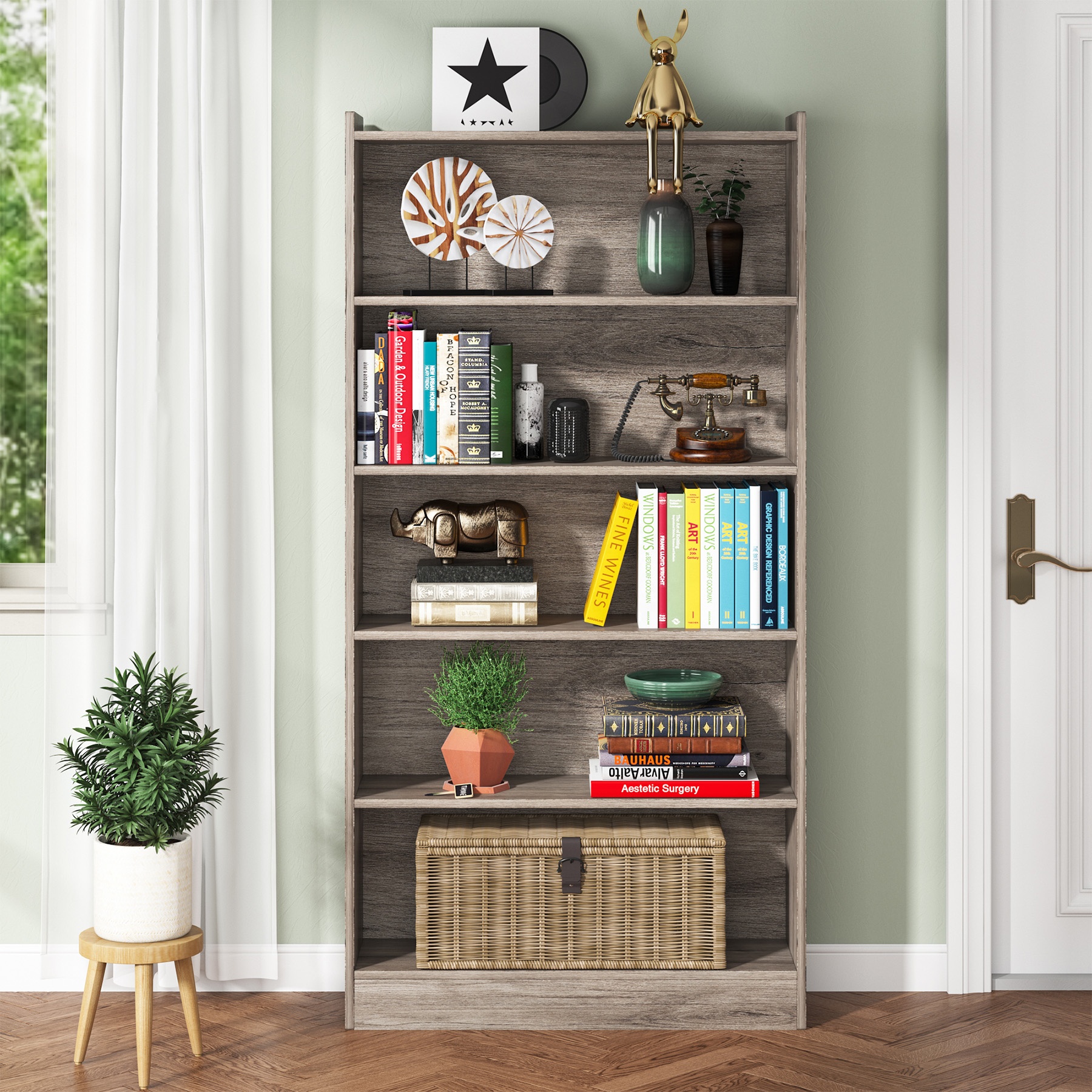 Industrial Modern Large Open Bookshelf 72 Inch Tall Wood Display Shelving Unit for School Bedroom Warehouse Home