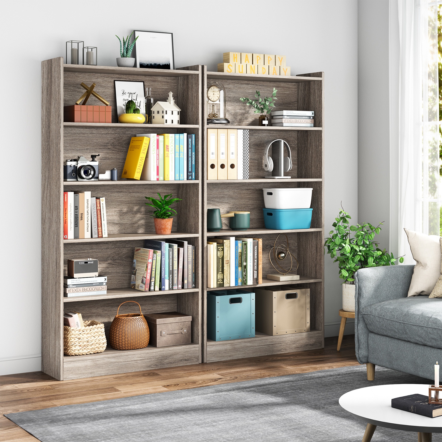 Industrial Modern Large Open Bookshelf 72 Inch Tall Wood Display Shelving Unit for School Bedroom Warehouse Home