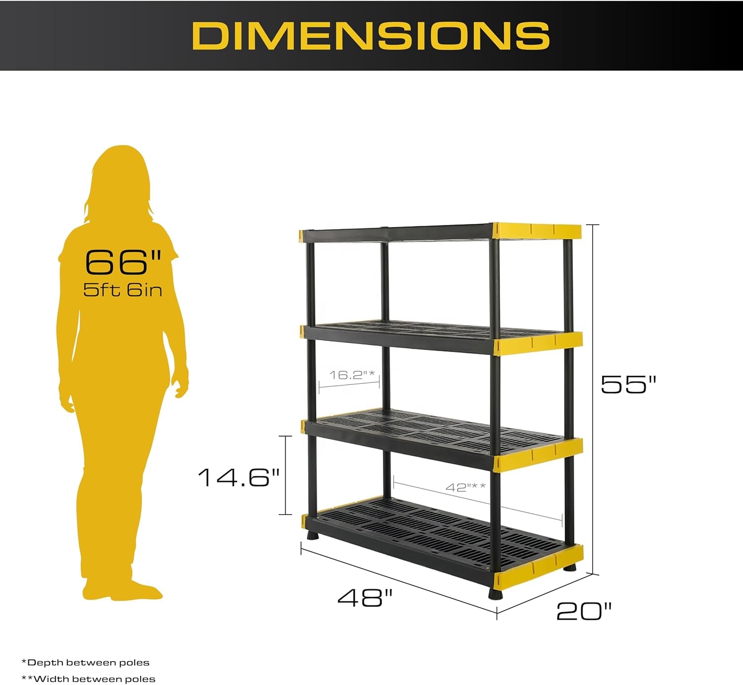 Durable HD 4-Tiered Ventilated Foldable Plastic Display Storage Rack Medium Duty Portable Shelving Unit for Garage