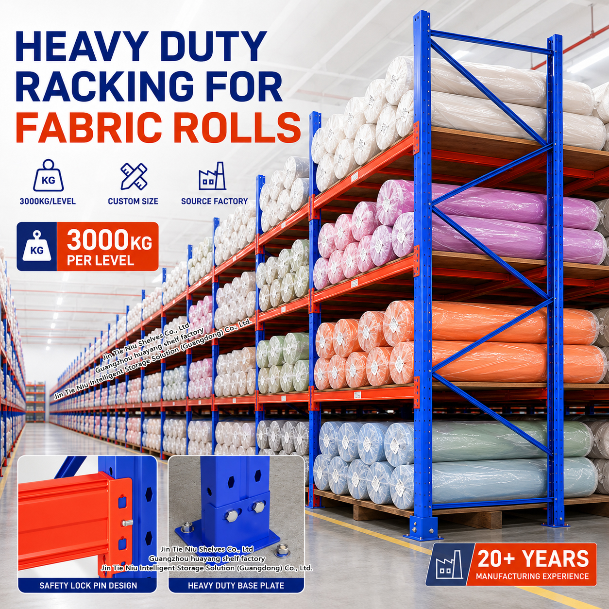 3000KG Per Level Heavy Duty Fabric Roll Storage Rack For Textile Warehouse