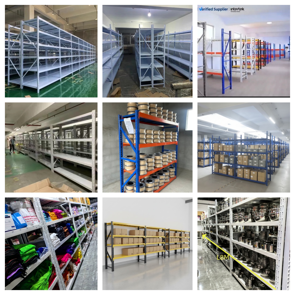 Manufacturer's Long Span Storage Adjustable Corrosion Protection 200Kg Steel Racking Warehouse Shelving Stacking Racks Shelves