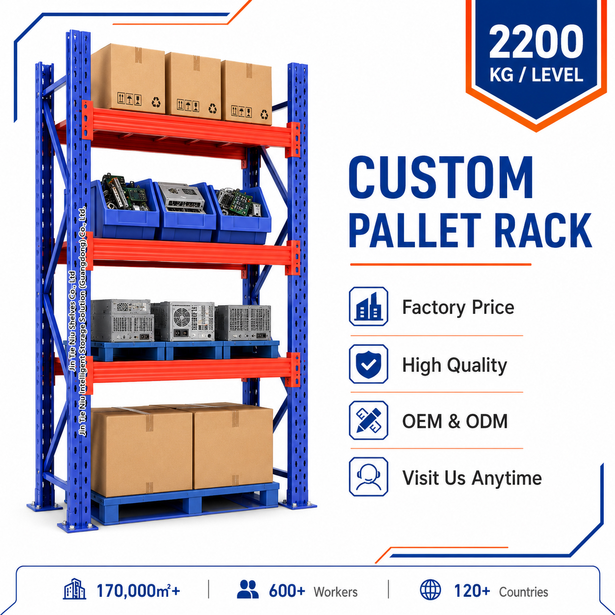 Heavy Duty Pallet Rack System 2200KG Per Level For Electronic Components And Warehouse Plastic Storage Bin Crate