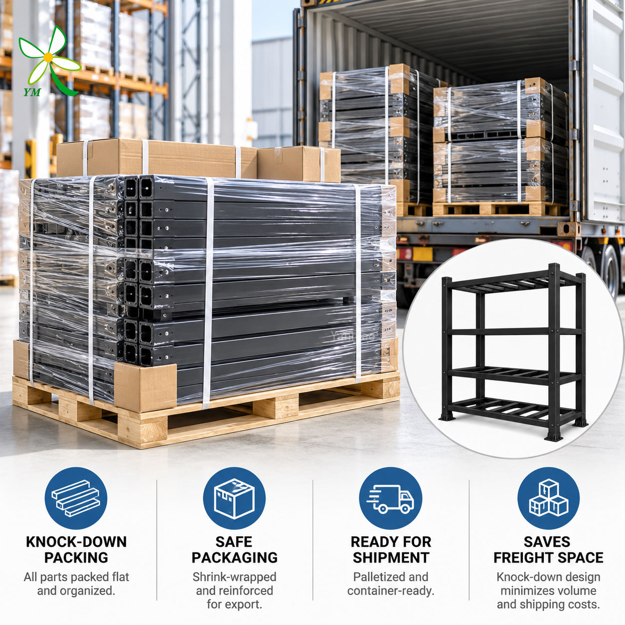 Fast Ship Washdown Food Processing Wet Area Easy Clean Sanitary Composite Storage Shelving FRP Storage Rack Warehouse Rack