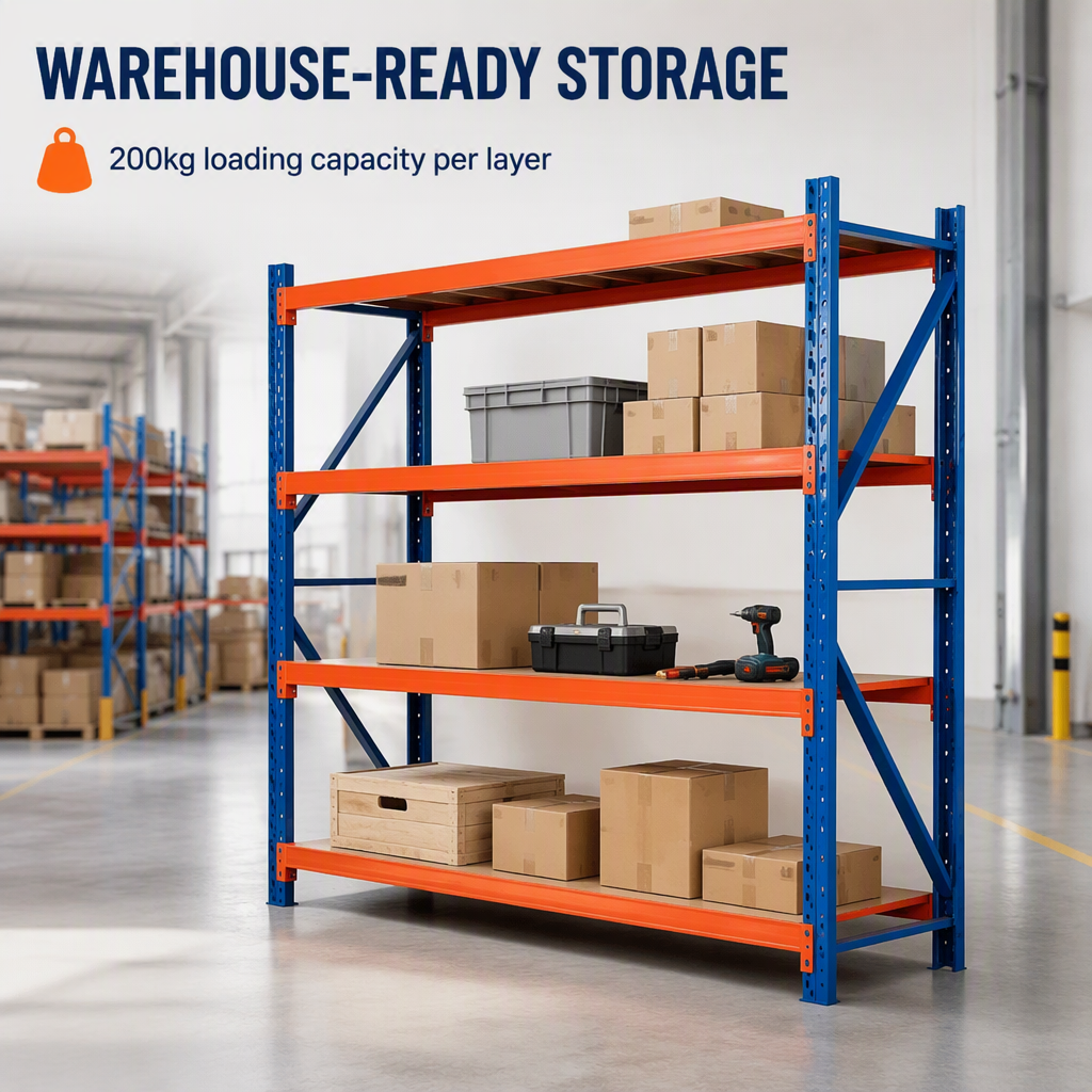 Boltless Metal Shelving 4 Tier Steel Storage Racks Medium Heavy Duty 200KG 300KG 500KG Load Corrosion Resistant Warehouse Shelf Application